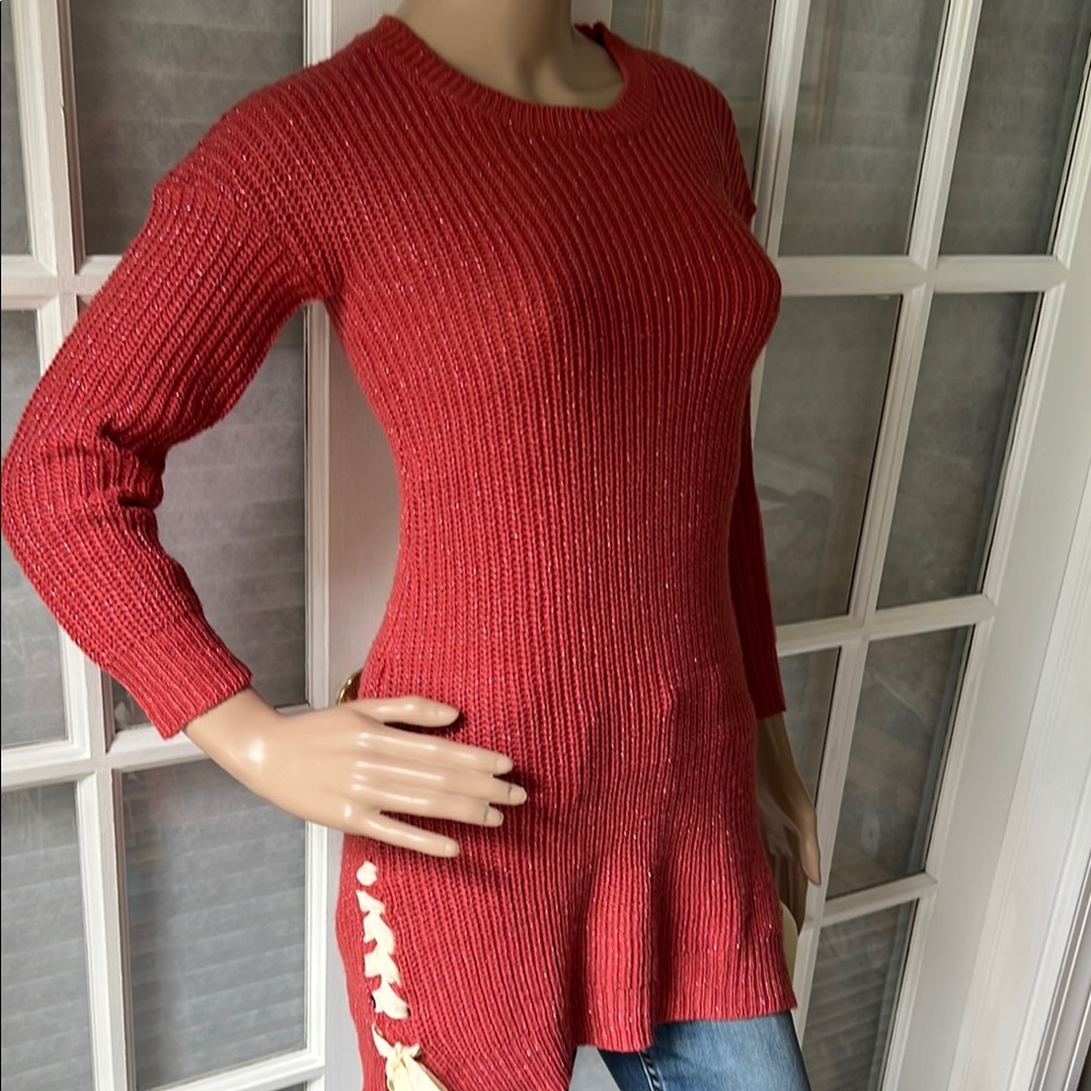 Love at first sight Red Knit Sweater with Side Detail SZ 10/12
